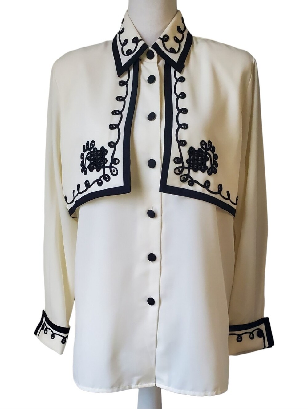 Vintage Christie & Jill Petite  Double Collar Cape Overlay Blouse Long Sleeve L